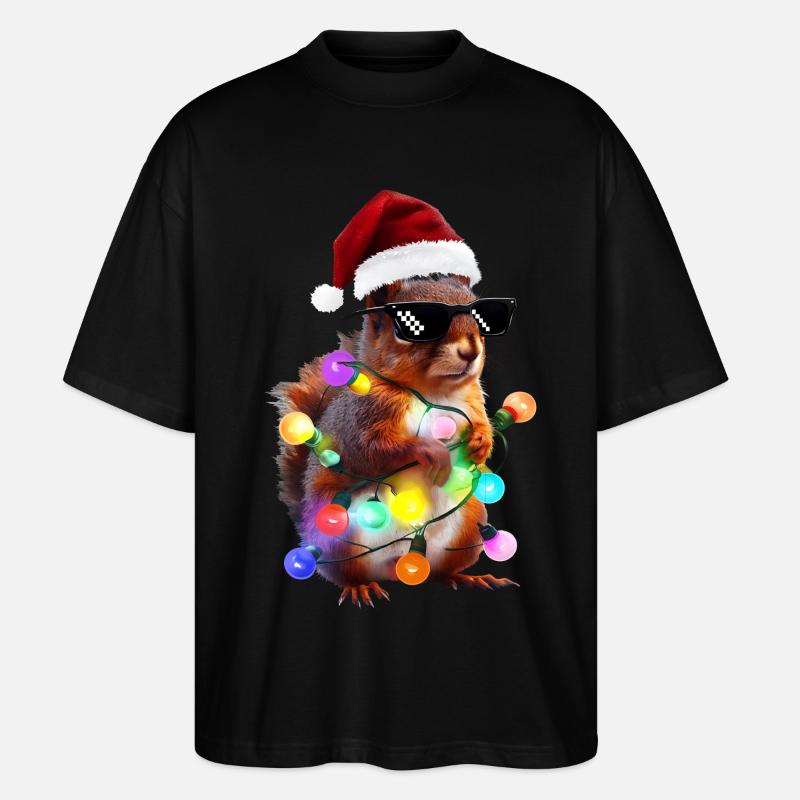 Weihnachts Eichhörnchen mit Lichterkett - Stanley/Stella Oversized Unisex Bio T-Shirt Blaster 2.0 - Schwarz