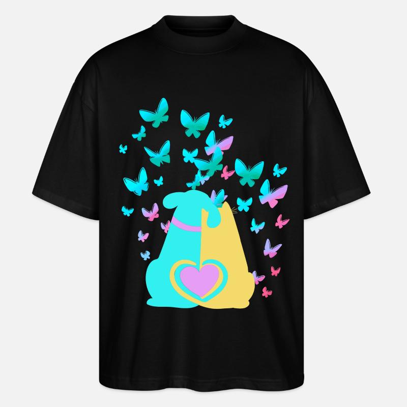 Printemps Chien Chat Coeur - T-shirt bio Blaster 2.0 coupe oversize Stanley/Stella Unisexe - noir