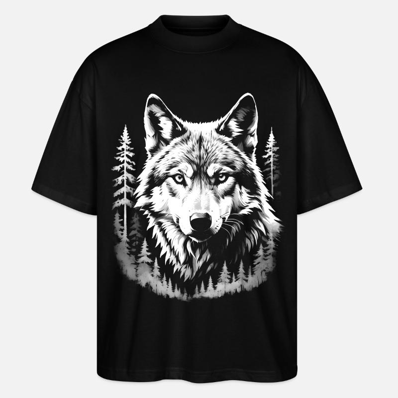 Wolf, Wald - Stanley/Stella Oversized Unisex Bio T-Shirt Blaster 2.0 - Schwarz