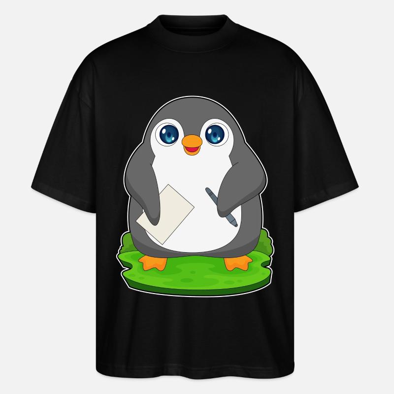 Pinguin Stift Papier - Stanley/Stella Oversized Unisex Bio T-Shirt Blaster 2.0 - Schwarz