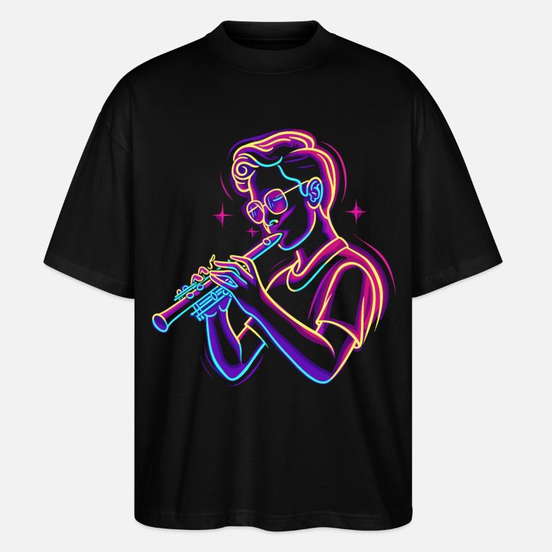 Flûte Garçon Graphique Synthwave - T-shirt bio Blaster 2.0 coupe oversize Stanley/Stella Unisexe - noir