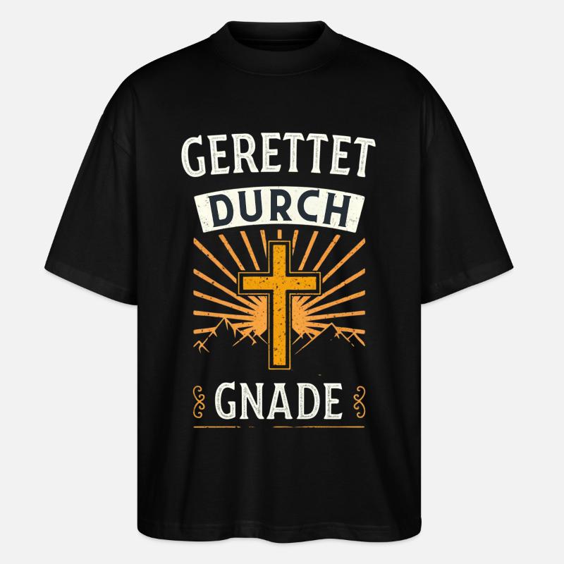 Gerettet durch Gnade - Stanley/Stella Oversized Unisex Bio T-Shirt Blaster 2.0 - Schwarz