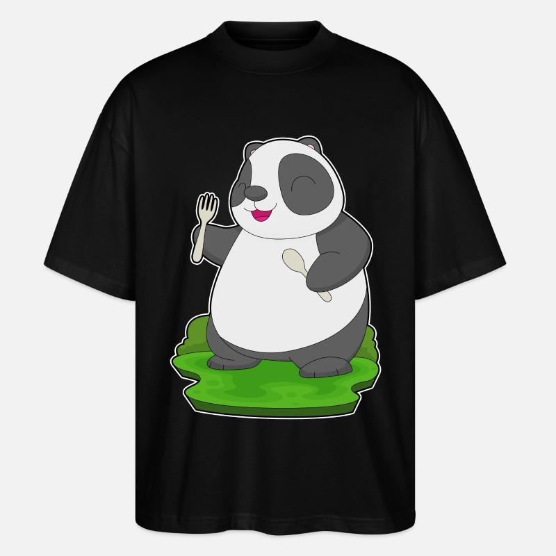 Panda Besteck Kochen Küche - Stanley/Stella Oversized Unisex Bio T-Shirt Blaster 2.0 - Schwarz