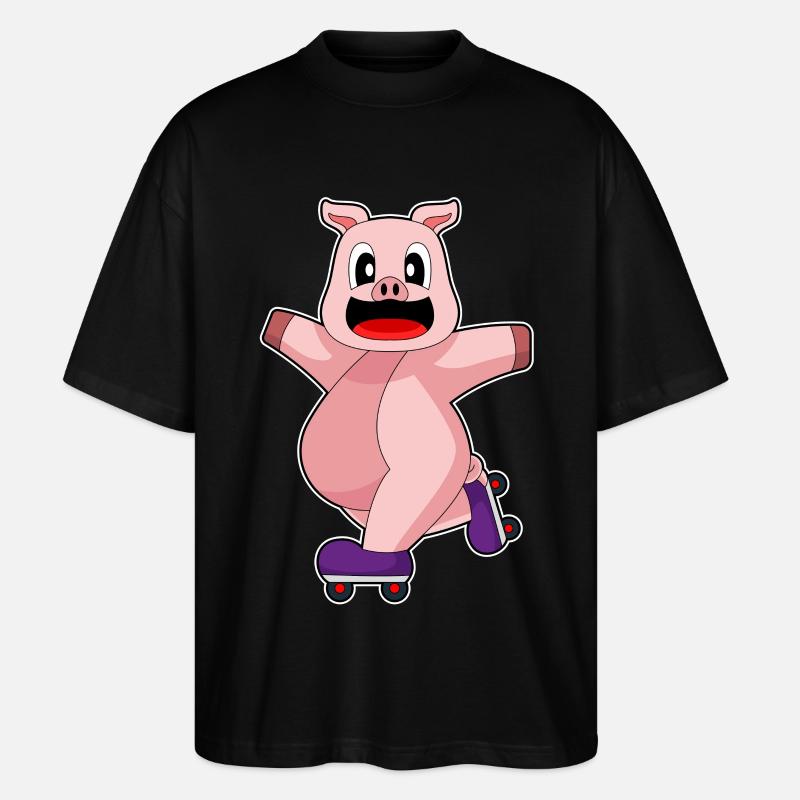 Schwein Inline skating Rollschuhe - Stanley/Stella Oversized Unisex Bio T-Shirt Blaster 2.0 - Schwarz