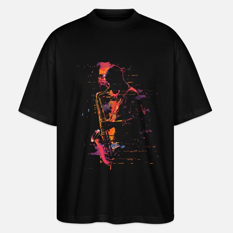 Saxophonist Synthwave - Stanley/Stella Oversized Unisex Bio T-Shirt Blaster 2.0 - Schwarz