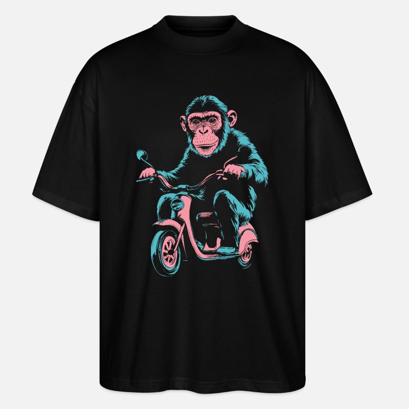 Affe auf dem Roller – Retro Streetstyle - Stanley/Stella Oversized Unisex Bio T-Shirt Blaster 2.0 - Schwarz