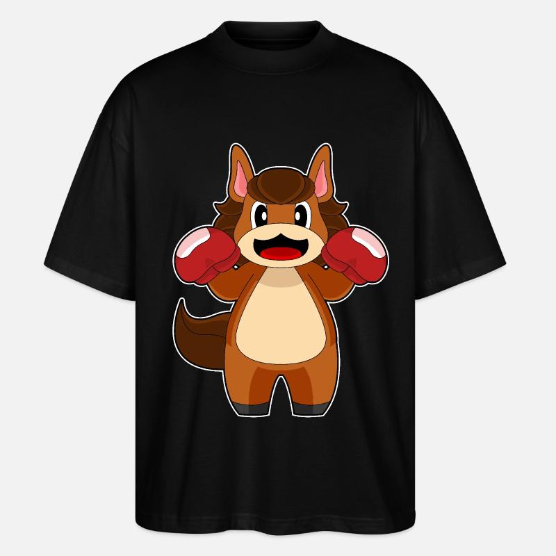 Pferd Boxer Boxhandschuhe Boxen - Stanley/Stella Oversized Unisex Bio T-Shirt Blaster 2.0 - Schwarz