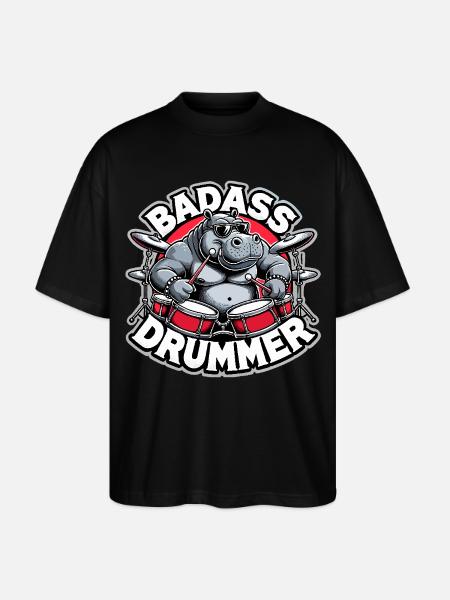 Badass Drummer Hippo Cool Gift - Stanley/Stella Oversized Unisex Organic T-shirt Blaster 2.0 - black