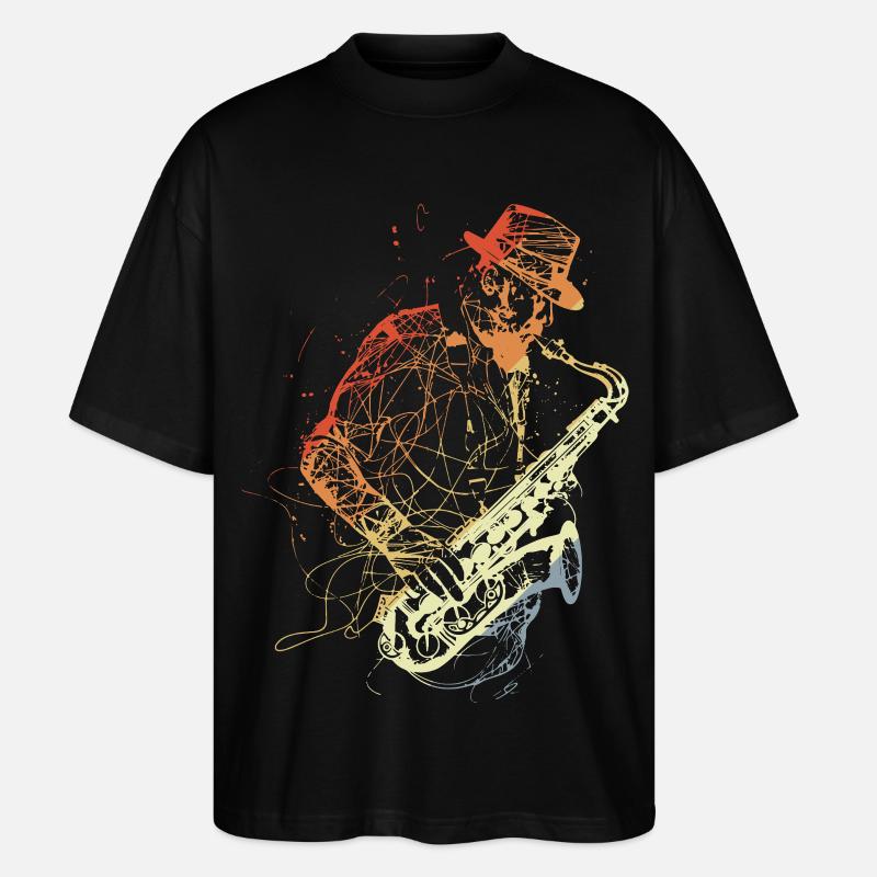 Dessin de saxophone rétro - T-shirt bio Blaster 2.0 coupe oversize Stanley/Stella Unisexe - noir