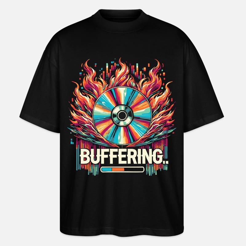Buffering - Flaming CD Retro Nostalgic Design - Ekologiczne Koszulka Oversize Unisex Stanley/Stella Blaster 2.0 - czarny