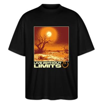Live Without Limits – Surreal Desert Scene - Stanley/Stella Oversized Unisex Organic T-shirt Blaster 2.0 - black - Front - Alina (178cm) & Michal (187cm)