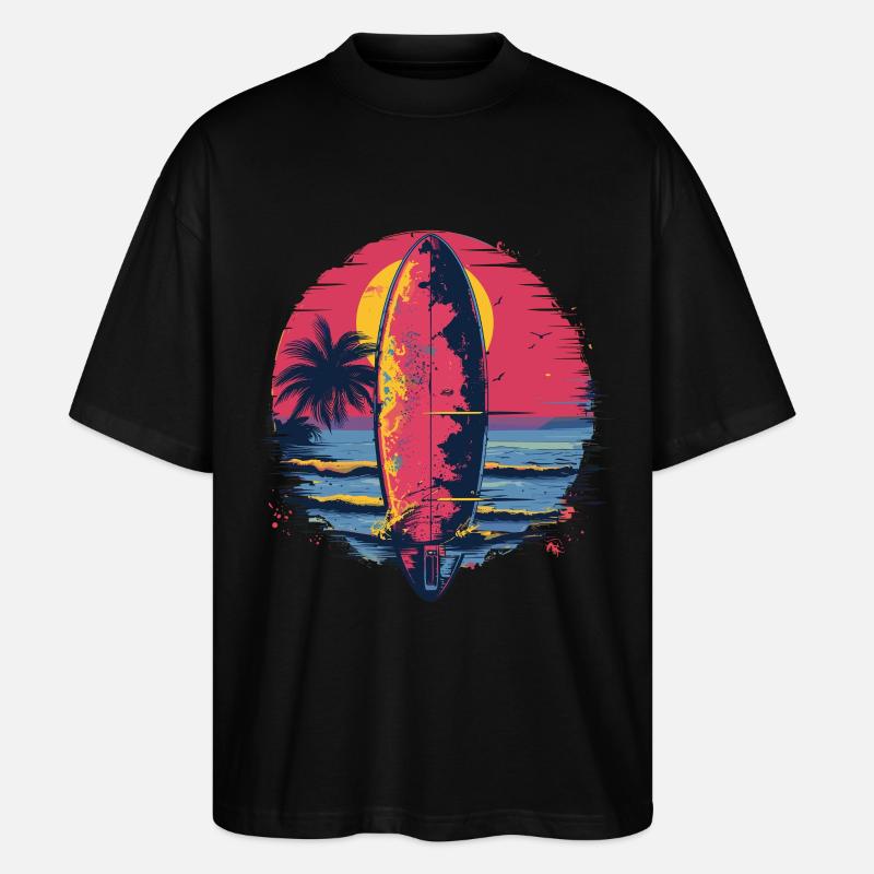Surfbrett Synthwave - Stanley/Stella Oversized Unisex Bio T-Shirt Blaster 2.0 - Schwarz