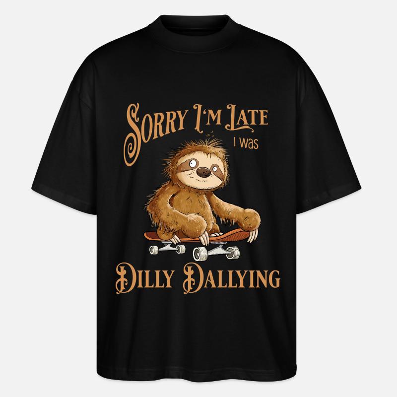 Sloth With Skateboard Dilly Dallying - Stanley/Stella Oversized Unisex Organic T-shirt Blaster 2.0 - black