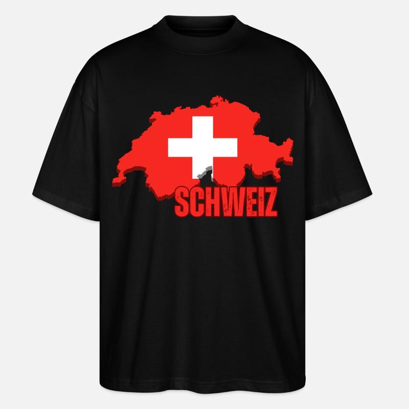 Flagge der Schweiz, Schweizer Stolz - Stanley/Stella Oversized Unisex Bio T-Shirt Blaster 2.0 - Schwarz