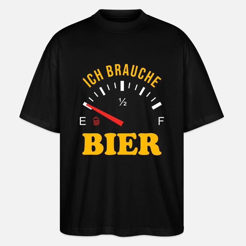 Tankanzeige Ich brauche Bier - Stanley/Stella Oversized Unisex Bio T-Shirt Blaster 2.0 - Schwarz