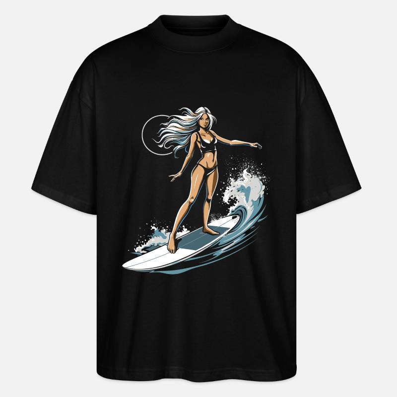 Weibliche Surferin Grafik - Stanley/Stella Oversized Unisex Bio T-Shirt Blaster 2.0 - Schwarz