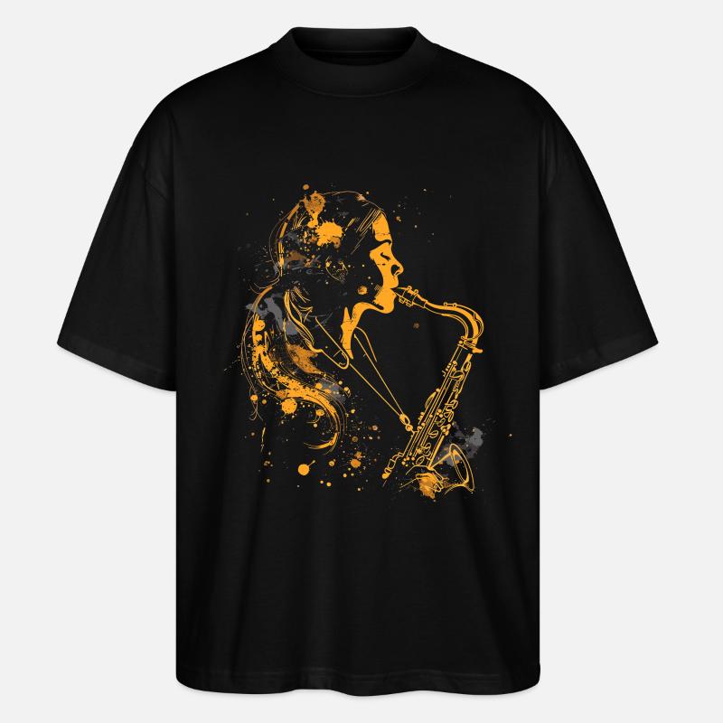 Saxophon Mädchen Graffiti - Stanley/Stella Oversized Unisex Bio T-Shirt Blaster 2.0 - Schwarz
