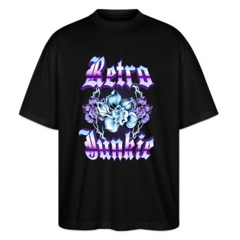 Retro Junkie – 90s Gothic Floral Style - Stanley/Stella Oversized Unisex Organic T-shirt Blaster 2.0 - black - Front - Alina (178cm) & Michal (187cm)