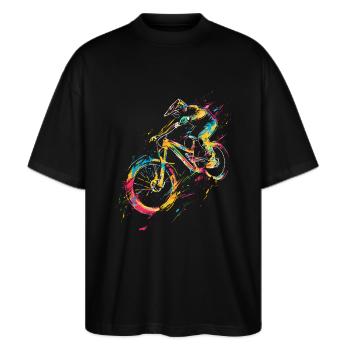 Mountainbiken - Stanley/Stella Oversized Unisex Bio T-Shirt Blaster 2.0 - Schwarz - Vorne - Alina (178cm) & Michal (187cm)