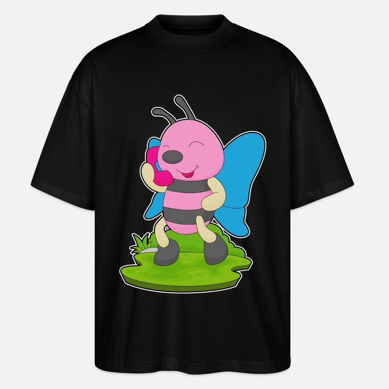 Téléphone papillon - T-shirt bio Blaster 2.0 coupe oversize Stanley/Stella Unisexe - noir