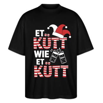 Köln Et Kütt Wie Et Kütt Kölner Grundgesetz Kölsch - Stanley/Stella Oversized Unisex Bio T-Shirt Blaster 2.0 - Schwarz - Vorne - Alina (178cm) & Michal (187cm)