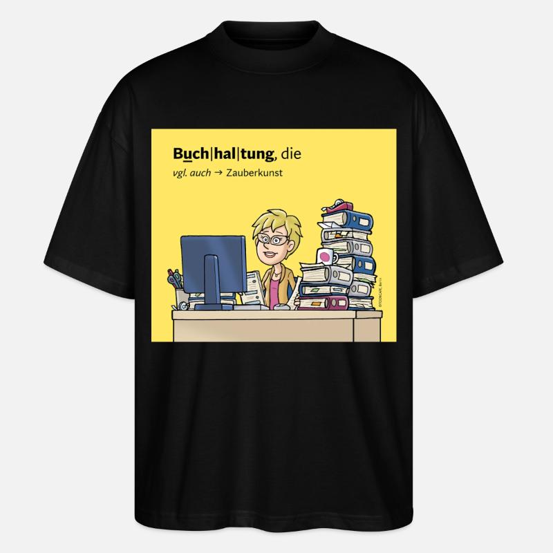 Buchhalterin, Comicfigur - Stanley/Stella Oversized Unisex Bio T-Shirt Blaster 2.0 - Schwarz