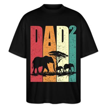 Elefant Zwei Kinder Dad Hoch 2 Vatertag Geschenk - Stanley/Stella Oversized Unisex Bio T-Shirt Blaster 2.0 - Schwarz - Vorne - Alina (178cm) & Michal (187cm)