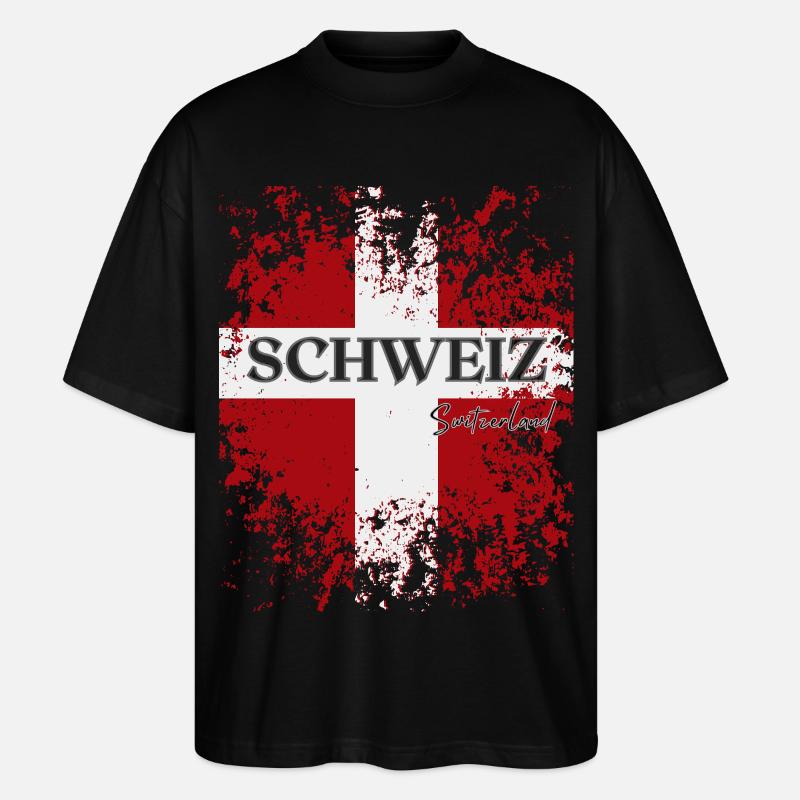 Flagge der Schweiz, Schweizer Stolz - Stanley/Stella Oversized Unisex Bio T-Shirt Blaster 2.0 - Schwarz