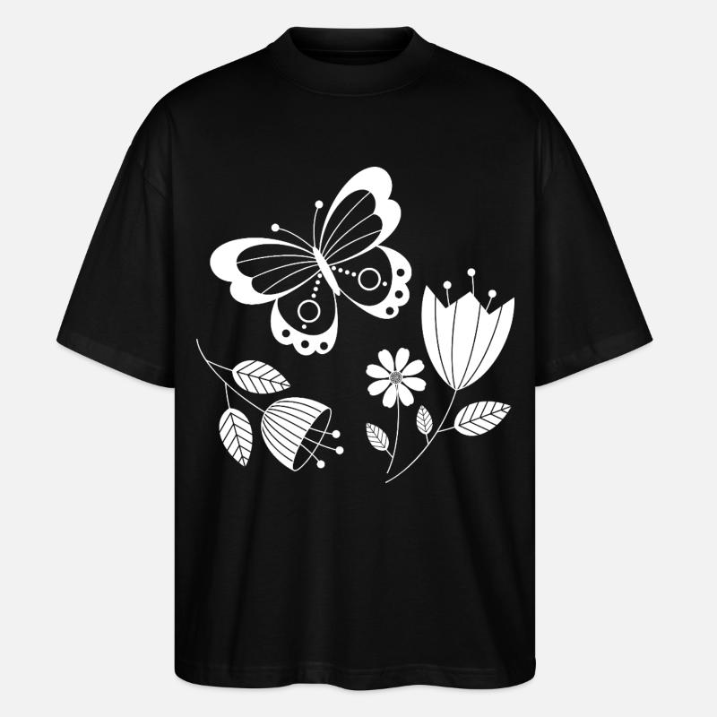 Papillon avec des fleurs - T-shirt bio Blaster 2.0 coupe oversize Stanley/Stella Unisexe - noir