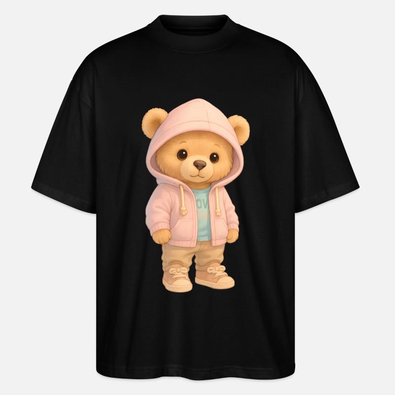 Süßer Kapuzenpullover Bär - Stanley/Stella Oversized Unisex Bio T-Shirt Blaster 2.0 - Schwarz