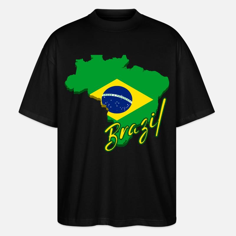 Carte du Brésil, drapeau du Brésil - T-shirt bio Blaster 2.0 coupe oversize Stanley/Stella Unisexe - noir