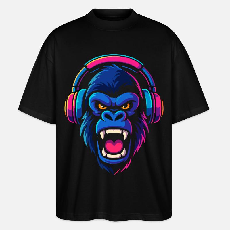 Neon Gorilla mit Kopfhörern - Stanley/Stella Oversized Unisex Bio T-Shirt Blaster 2.0 - Schwarz