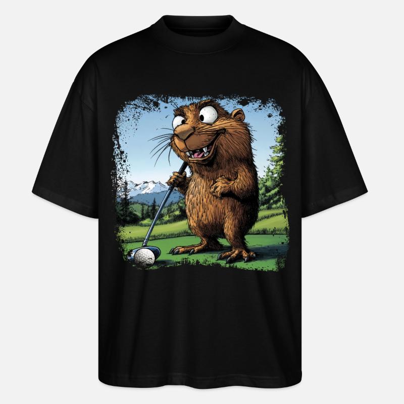 Golfspieler Murmeltier - Stanley/Stella Oversized Unisex Bio T-Shirt Blaster 2.0 - Schwarz