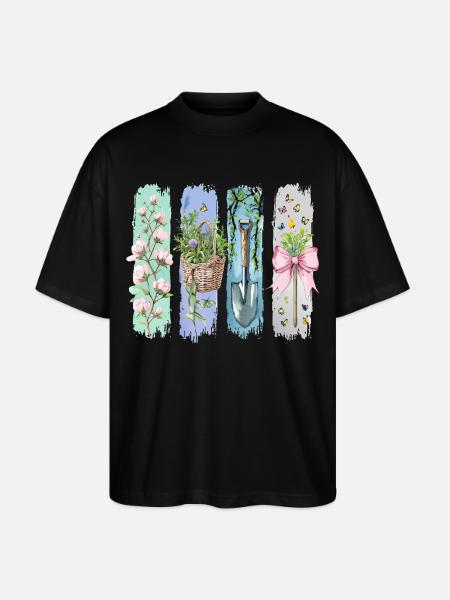 Gartenliebe Naturfreund Floral Motif - Stanley/Stella Oversized Unisex Organic T-shirt Blaster 2.0 - black