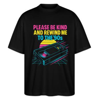 Retro 90er Jahre Kassette und Sunset Design - Stanley/Stella Oversized Unisex Bio T-Shirt Blaster 2.0 - Schwarz - Vorne - Alina (178cm) & Michal (187cm)