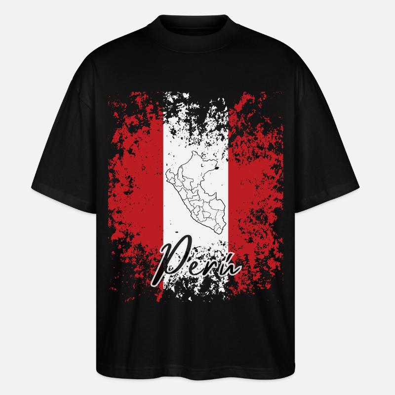 J'aime le Pérou, le drapeau péruvien - T-shirt bio Blaster 2.0 coupe oversize Stanley/Stella Unisexe - noir