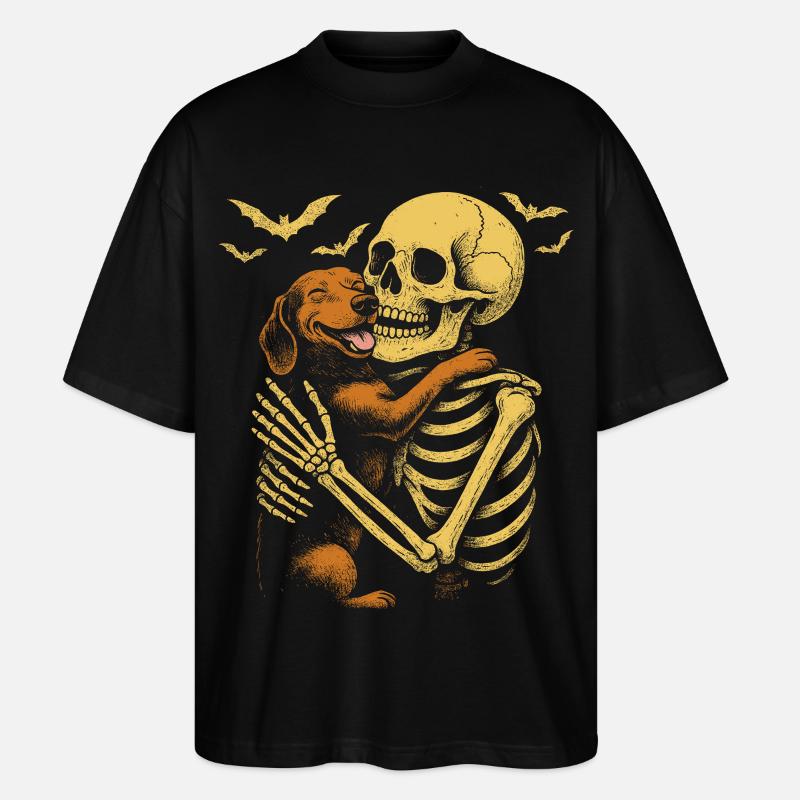 Halloween Mignon Squelette Câlin Teckel - T-shirt bio Blaster 2.0 coupe oversize Stanley/Stella Unisexe - noir