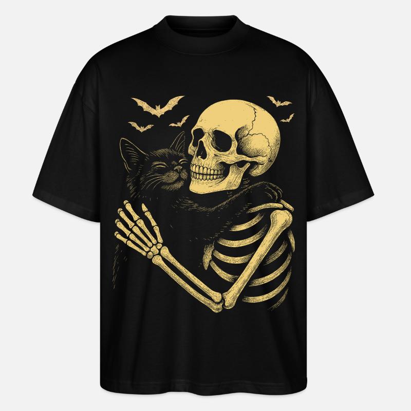 Halloween Mignon Squelette Câlin Chat - T-shirt bio Blaster 2.0 coupe oversize Stanley/Stella Unisexe - noir