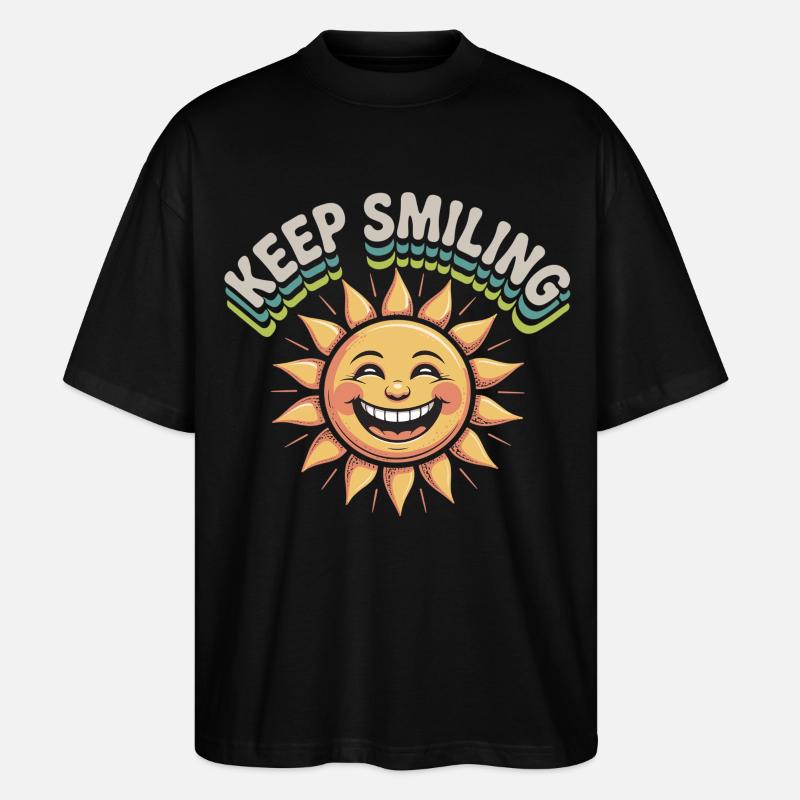 Lächelnde Sonnengrafik mit Botschaft - Stanley/Stella Oversized Unisex Bio T-Shirt Blaster 2.0 - Schwarz