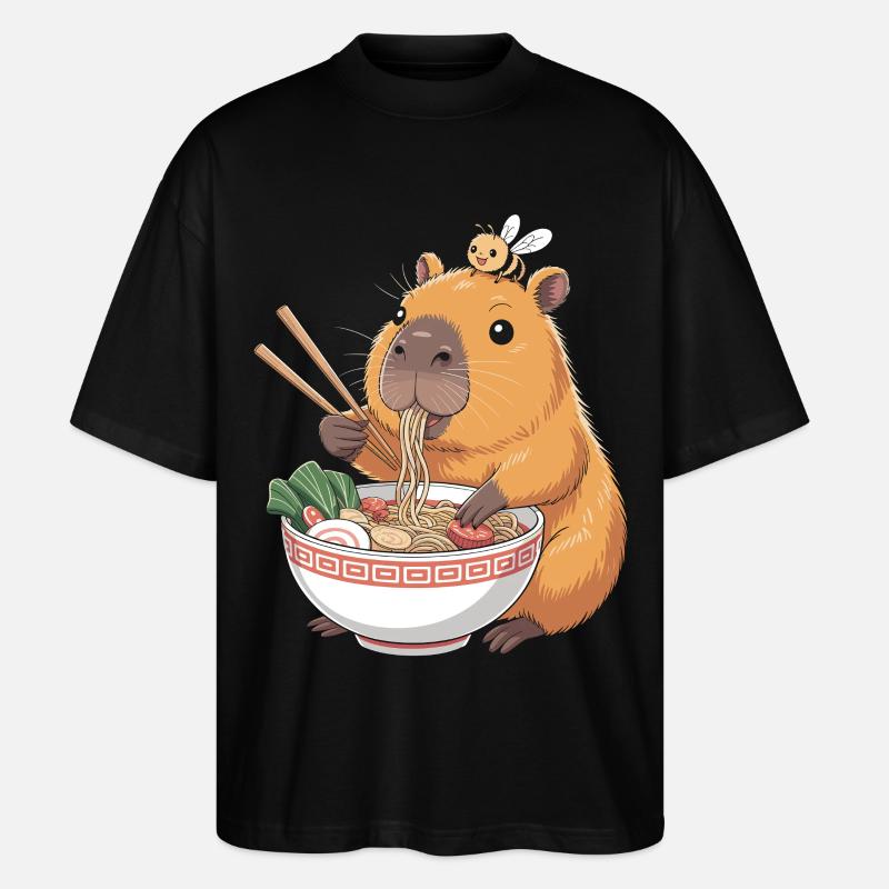 Capybara Ramen Kawaii Mit Biene - Stanley/Stella Oversized Unisex Bio T-Shirt Blaster 2.0 - Schwarz