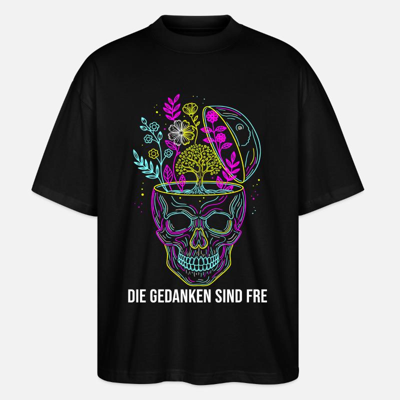 Die Gedanken sind frei - Neon Schädel - Stanley/Stella Oversized Unisex Bio T-Shirt Blaster 2.0 - Schwarz