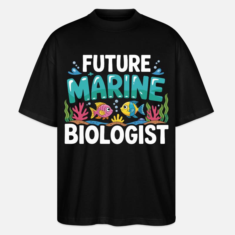 Future Marine Biologist with Fish - Stanley/Stella Oversized Unisex Organic T-shirt Blaster 2.0 - black