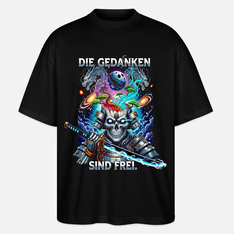 Die Gedanken sind frei Totenkopf Samurai - Stanley/Stella Oversized Unisex Bio T-Shirt Blaster 2.0 - Schwarz