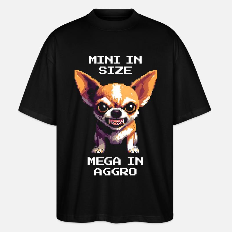 Miniklein, mega Aggro | Chihuahua - Stanley/Stella Oversized Unisex Bio T-Shirt Blaster 2.0 - Schwarz