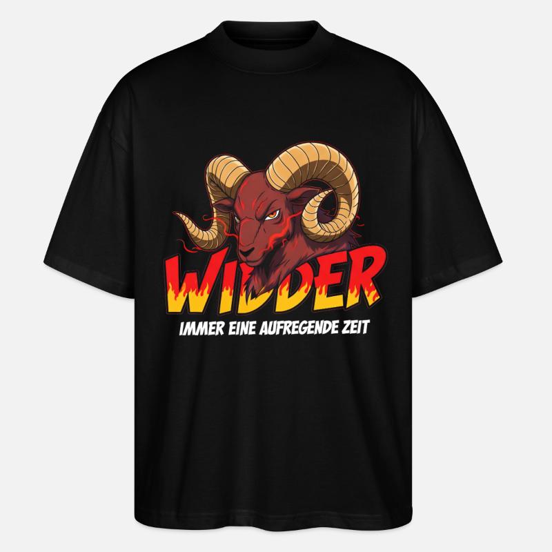Aries with flame text - Stanley/Stella Oversized Unisex Organic T-shirt Blaster 2.0 - black