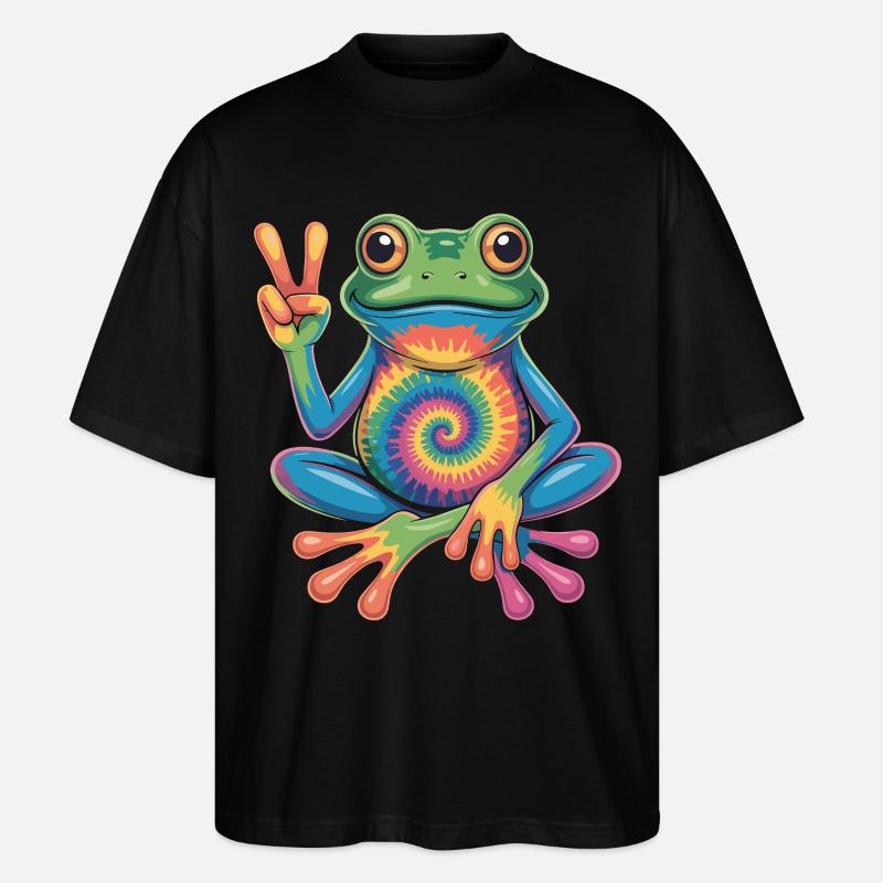 Frosch Hippie Tie-Dye Friedenszeichen - Stanley/Stella Oversized Unisex Bio T-Shirt Blaster 2.0 - Schwarz