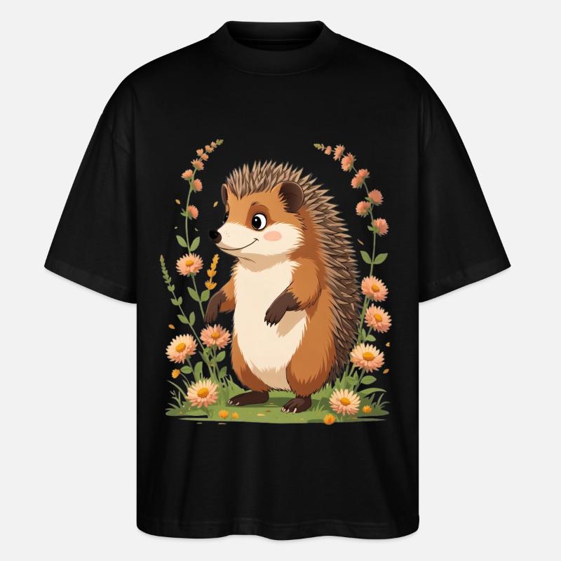 Hérisson mignon avec couronne de fleurs - T-shirt bio Blaster 2.0 coupe oversize Stanley/Stella Unisexe - noir