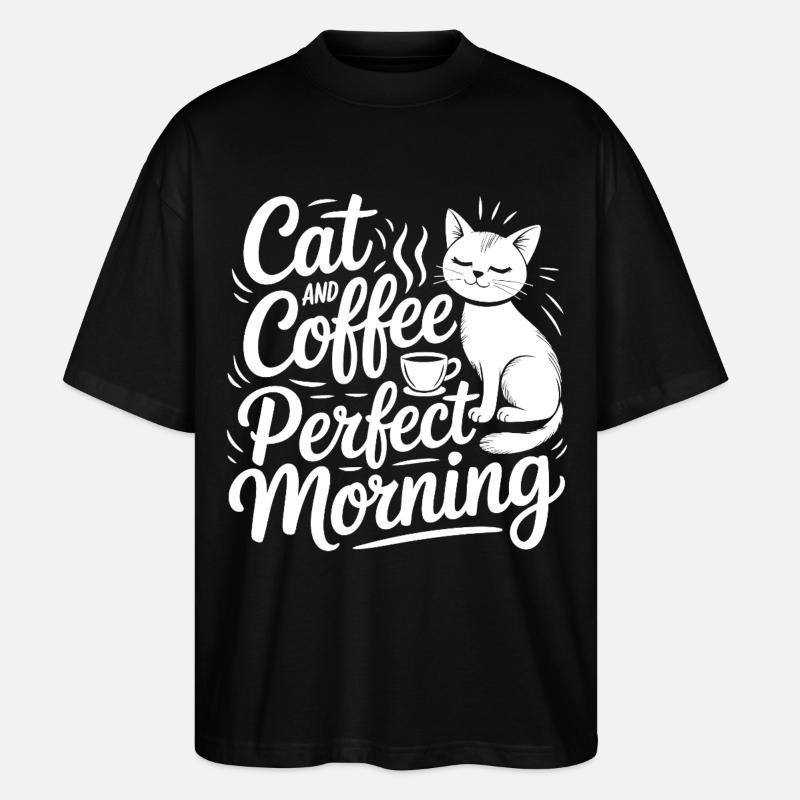 Katzenliebe mit Kaffee-Motiv - Stanley/Stella Oversized Unisex Bio T-Shirt Blaster 2.0 - Schwarz