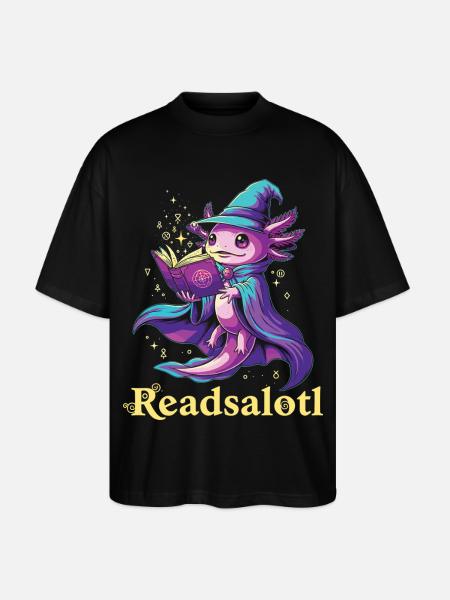 Readsalotl Axolotl Reading Mage Axolotl - Stanley/Stella Oversized Unisex Organic T-shirt Blaster 2.0 - black