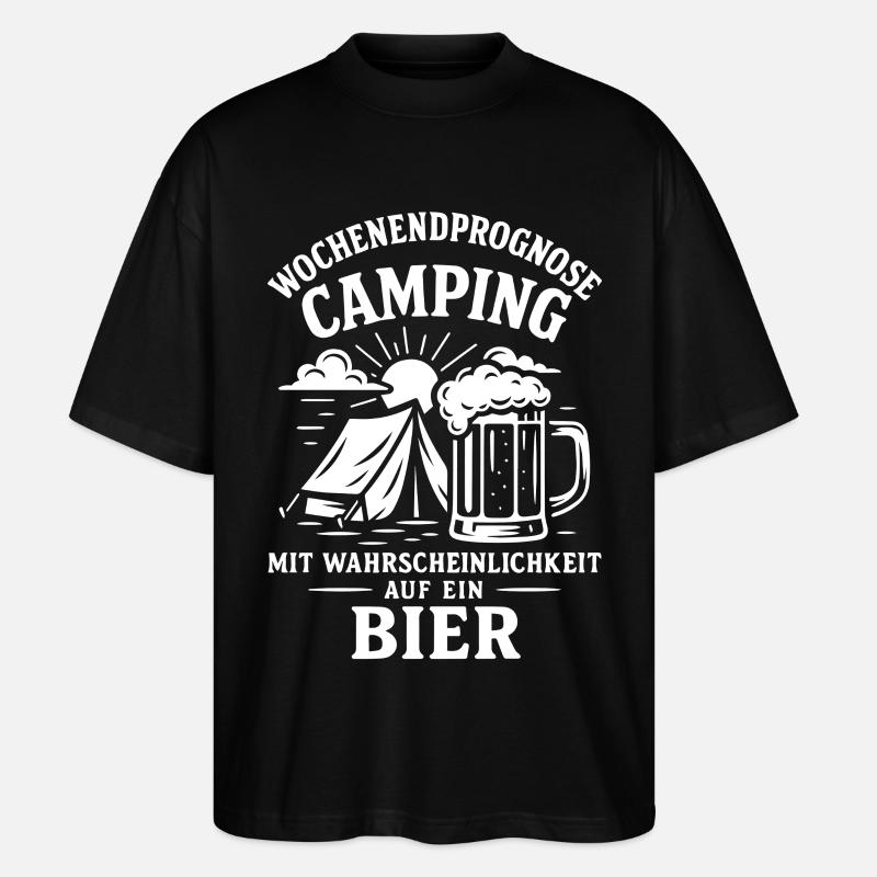Camping Wochenendprognose Mit Bier - Stanley/Stella Oversized Unisex Bio T-Shirt Blaster 2.0 - Schwarz
